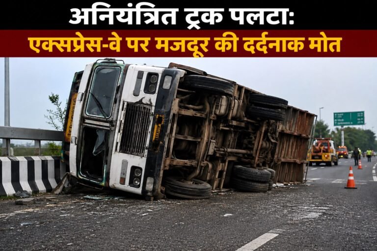 अनियंत्रित ट्रक पलटा